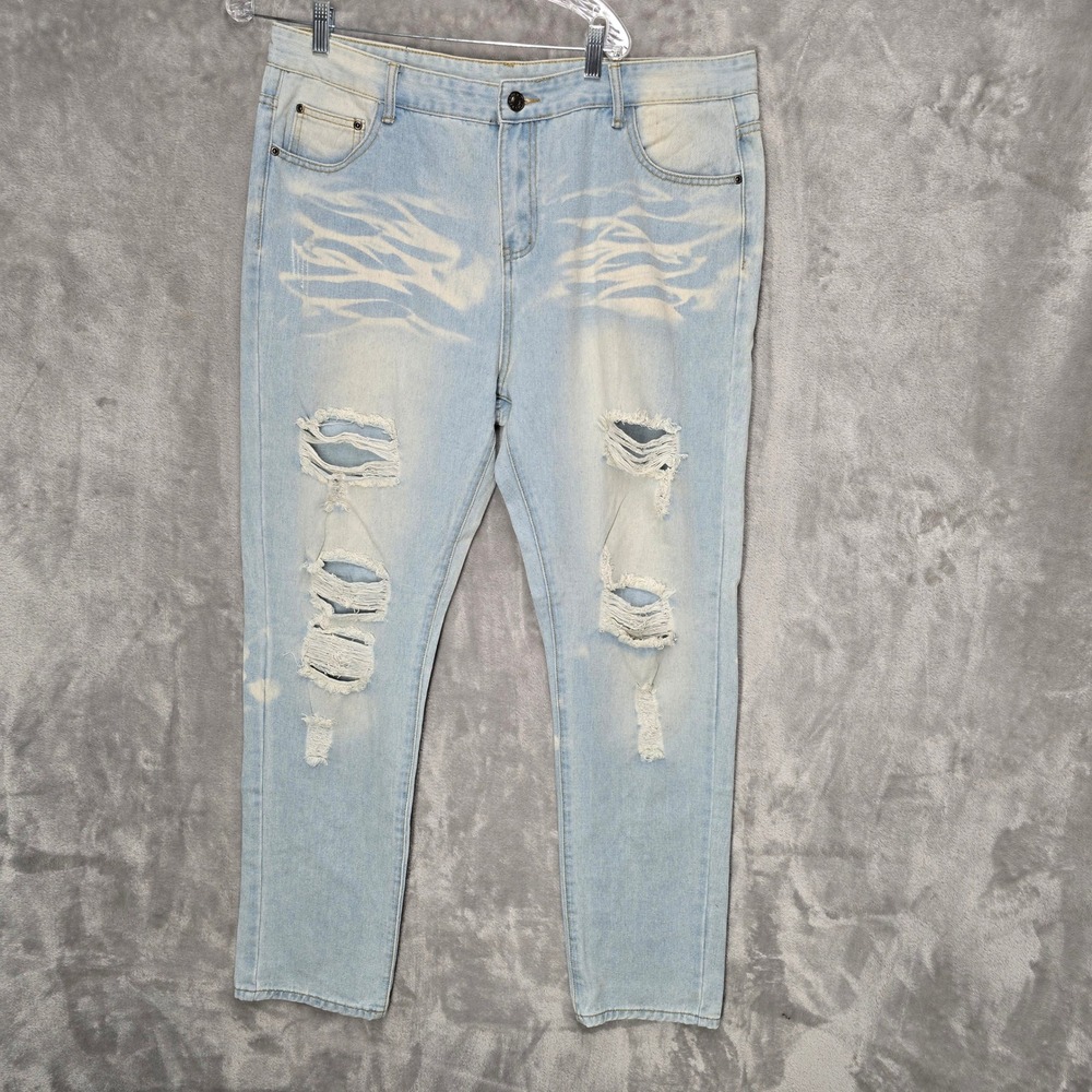 JEANS Distressed Denim Mens 40 Light Wash Ripped Acid Tapered Grunge Punk Skater